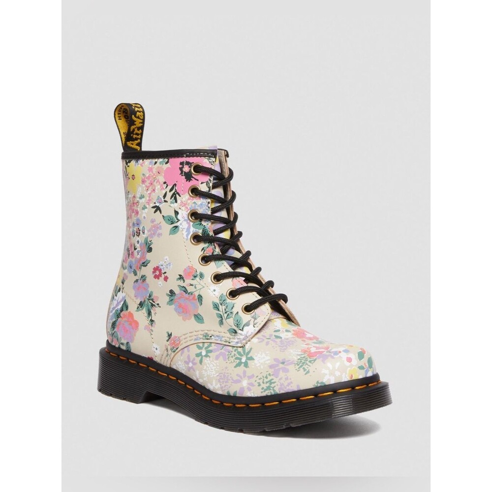 Dr Martens 1460 Parchment Beige Floral Mash up Leather Lace Up Boots Size 8